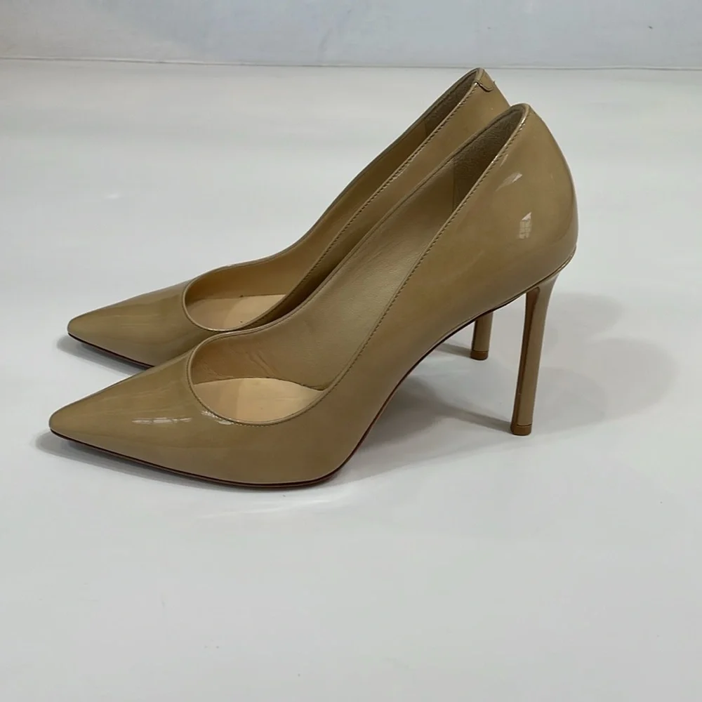 Jimmy Choo Stiletto Heels Nude Patent Leather 39.5 Made In Italy EUC